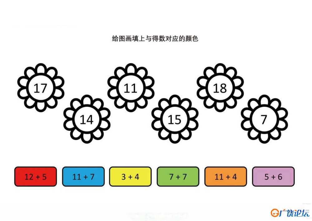 给图画填上与得数对应的颜色