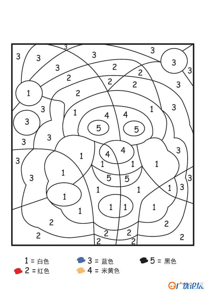 圣诞节数字1-6填色画，5页PDF