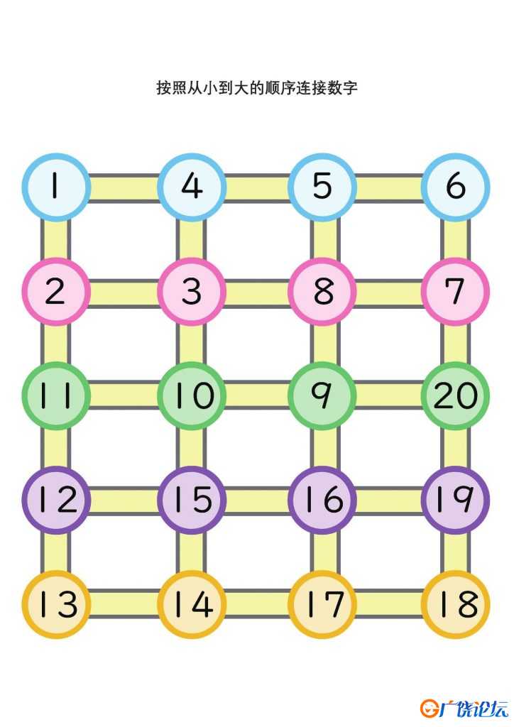 按照从小到大的顺序连接数字1-20，6页PDF可打印 逻辑迷宫 亲子游戏 广饶论坛中小学教育智慧平台 ...