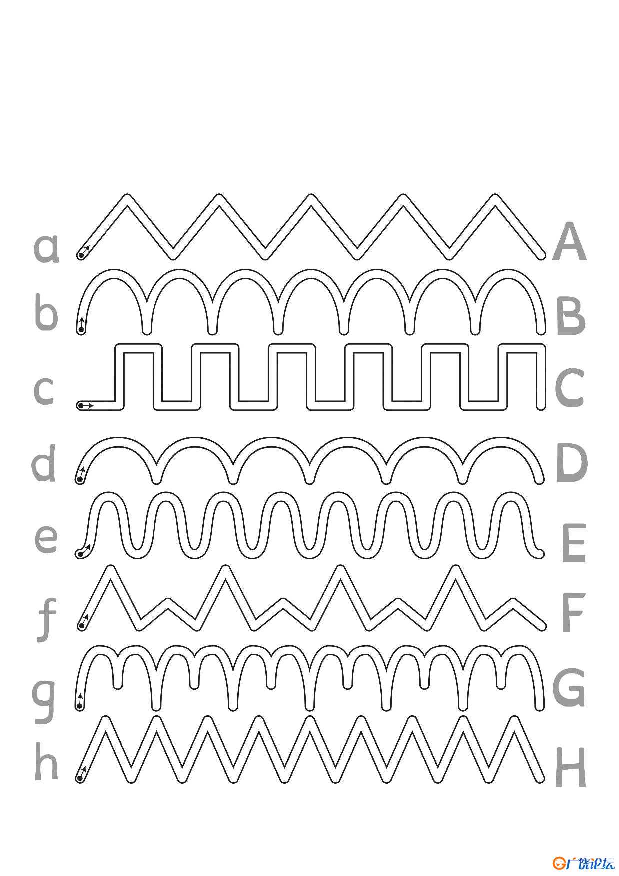 按照箭头指示的方向连接字母14页PDF可打印 亲子控笔描红线条图形认知游戏 广饶论坛中小学教育智慧平台 ...