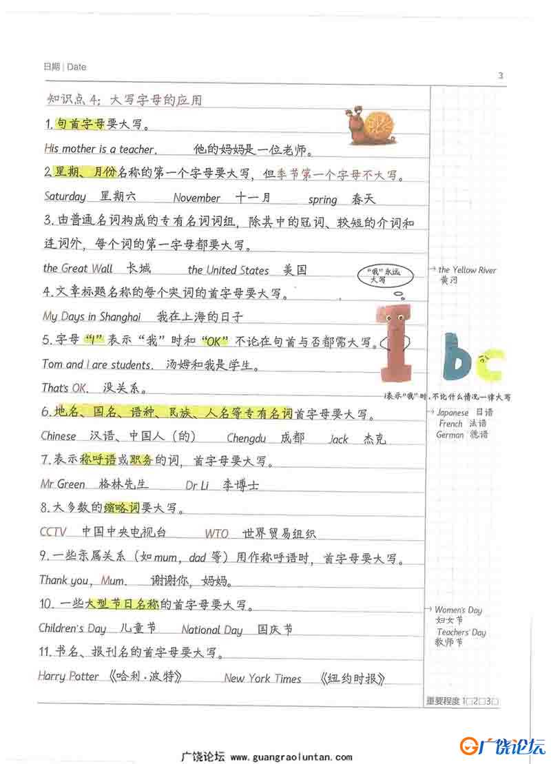 小学学霸英语笔记，涵盖小学所有知识点，卡通内容手写字体更吸引孩子-共230页PDF可打印 小学1至6年级知识点 ...