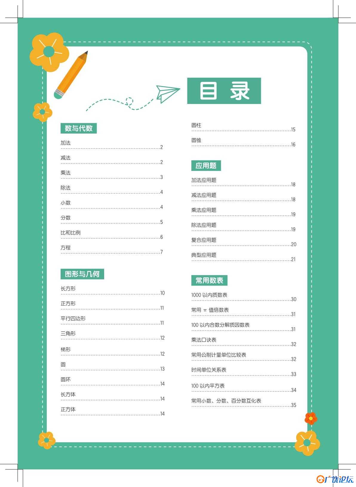 数学公式定律手册 共35页PDF可打印 小学1至6年级知识点归纳 广饶论坛中小学教育智慧平台 ...