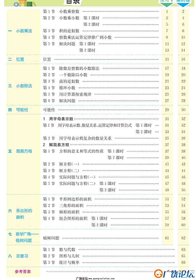 人教版数学五年级上册预习卡+课时练 81页PDF可打印小学5年级综合教学资料 家长在家亲子教育资源 广饶论坛中 ...