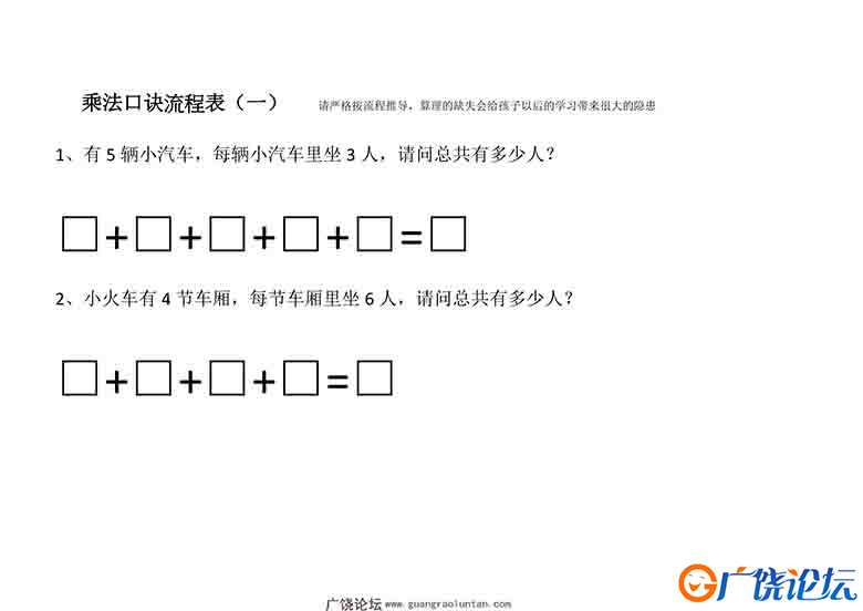 乘法口诀流程表，15页可打印PDF 小学2年级综合教学资料 家长在家亲子教育资源 广饶论坛中小学教育智慧平台  ...