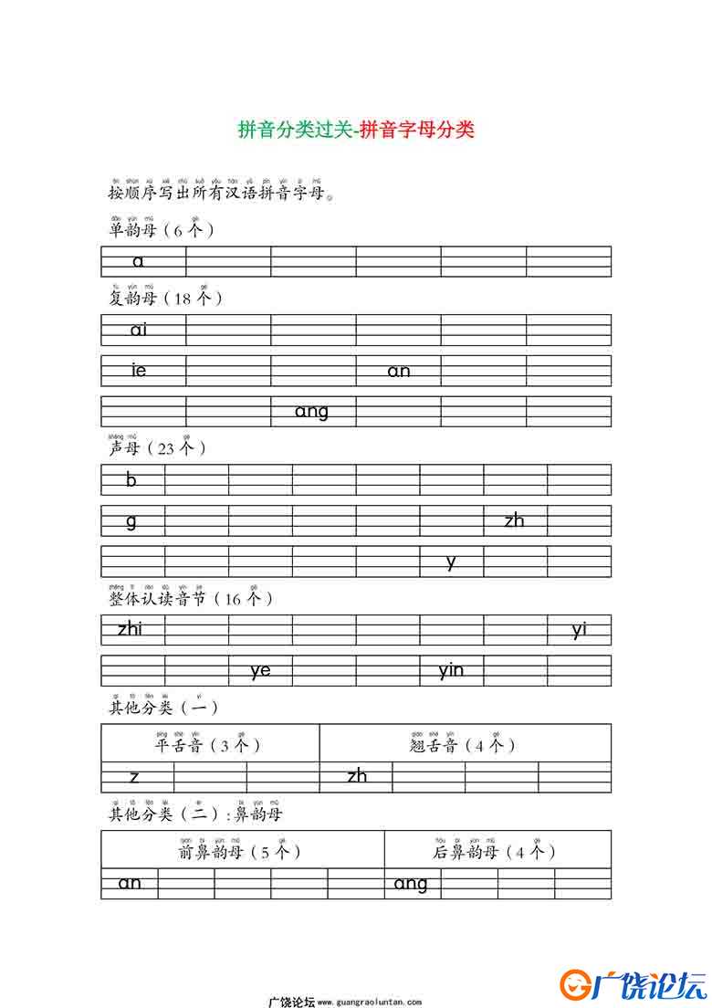 一年级语文上册拼音分类过关测试卷 7页可打印PDF 小学1年级综合教学资料 家长在家亲子教育资源 广饶论坛中 ...