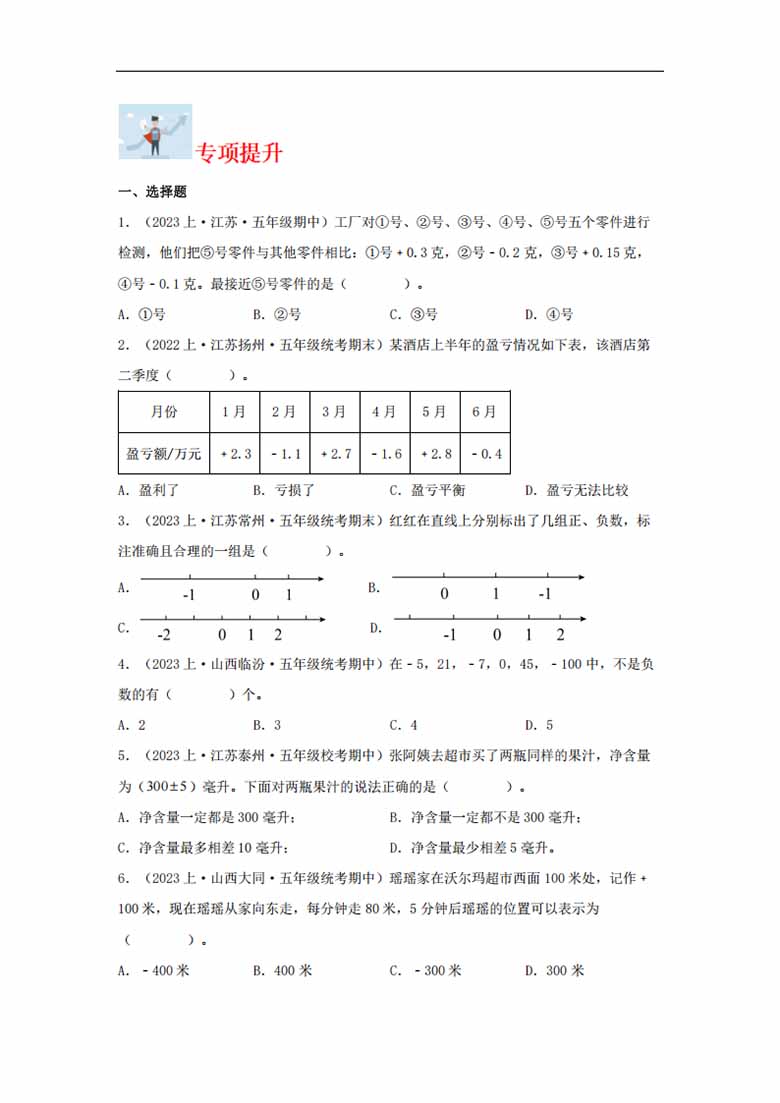 专题1  负数的初步认识（数与代数）-五年级上册数学专项提升（苏教版）-副本_01 副本.jpg