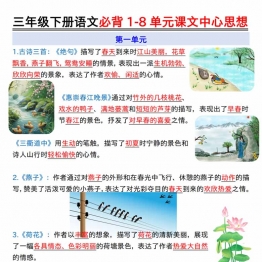 三年级下册语文必背1-8单元课文中心思想，8页PDF可打印学习资料