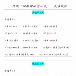 三年级上册数学必背公式汇总晨读晚默，5页PDF电子版