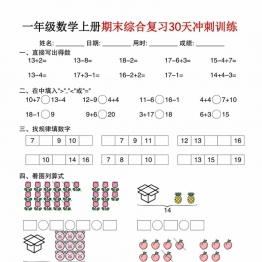 一年级数学上册期末综合复习30天冲刺训练，30页PDF电子版