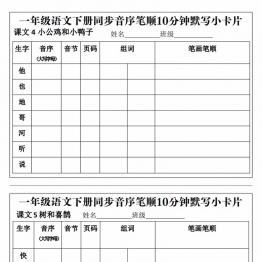 一年级语文下册同步音序笔顺10分钟默写小卡片，15页PDF电子版