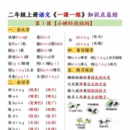 二年级上册语文1-22课《一课一练》知识点总结，39页PDF电子版