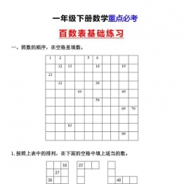 一年级下册数学-百数表基础练习 4页可打印PDF 小学1年级综合教学资料 家长在家亲子教育资源 广饶论坛中小学教育智慧平台