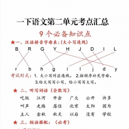 一年级语文下册第二单元考点总结9个必备知识点，3页PDF可打印