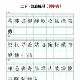 二年级下册语文生字注音练习（识字表），8页PDF电子版可打印学习资料