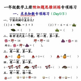 一年级数学上册附加题思维训练专项练习，21页PDF电子版