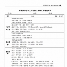 语文六年级下册课文背诵闯关表，4页PDF可打印