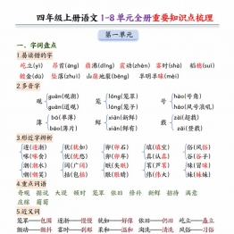 四年级上册语文1-8单元全册重要知识点梳理，24页PDF电子版