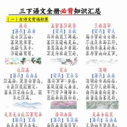 三下语文全册必背知识汇总，29页PDF电子版可打印学习资料