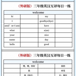 外研（新版）三年级上册英汉互译每日一练，15页PDF可打印学习资料