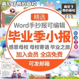 毕业了小报毕业word小报模板小学生再见了母校手抄报母校生日板报