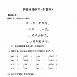 汉语拼音标声调练习，带答案4页PDF可打印学习资料