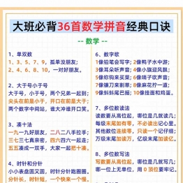 大班必背36首数学拼音经典口诀儿歌，6页PDF电子版可打印学习资料