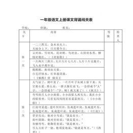 一年级上册语文背诵课文内容及闯关表，2页可打印PDF 小学1年级综合教学资料 家长在家亲子教育资源 广饶论坛中小学教育智慧平台