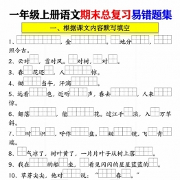 一年级语文上册期末总复习易错题集九大专项，14页PDF可打印