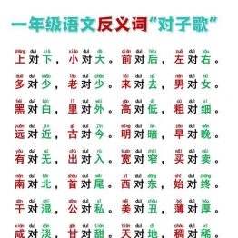 一年级反义词对子歌，8页可打印PDF 小学1年级综合教学资料 家长在家亲子教育资源 广饶论坛中小学教育智慧平台