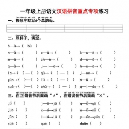 一年级上册语文汉语拼音重点专项练习+答案，8页可打印PDF 小学1年级综合教学资料 家长在家亲子教育资源 广饶论坛中小学教育智慧平台