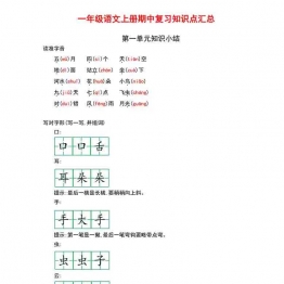 一年级语文上册期中复习知识点汇总，12页可打印PDF 小学1年级综合教学资料 家长在家亲子教育资源 广饶论坛中小学教育智慧平台