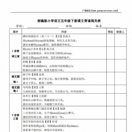 语文五年级下册课文背诵闯关表，2页PDF电子版