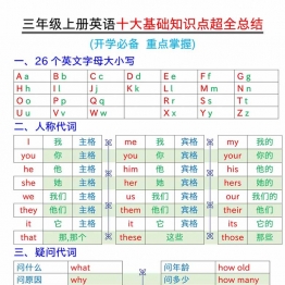 三年级上册英语十大基础知识点超全总结，5页PDF可打印学习资料