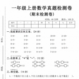 一年级上册数学期末真题检测卷，5页PDF电子版