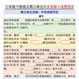 三年级下册语文第三单元作文支架＋优秀范文，13页PDF可打印学习资料