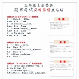 三年级英语上册易错题总结（含答案），10页PDF可打印学习资料电子版