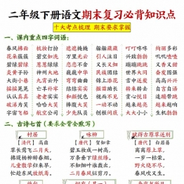 二年级下册语文期末复习必背知识点（十大考点梳理），24页PDF电子版学习资料