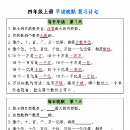 四年级上册数学早读晚默，13页PDF可打印学习资料电子版