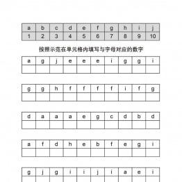 按照示范在单元格内填写与字母对应的数字共5页PDF可打印 视觉感知专注力训练 亲子游戏 广饶论坛中小学教育智慧平台