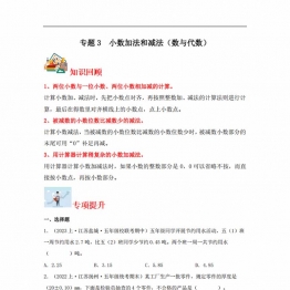 专题3 小数加法和减法（数与代数）-五年级上册数学专项提升（苏教版），12页PDF电子版