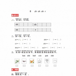 一年级上册语文第三单元 汉语拼音8 zh ch sh r 同步练习，3页PDF可打印