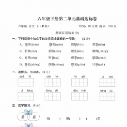 六年级下册语文第二单元基础达标卷，10页PDF可打印