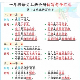 一年级语文上册1-8单元仿写句子汇总，5页PDF电子版