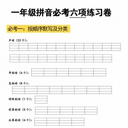 拼音必考六项练习卷，6页PDF电子版