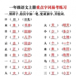 一年级语文上册重点字词易考练习，12页可打印PDF 小学1年级综合教学资料 家长在家亲子教育资源 广饶论坛中小学教育智慧平台