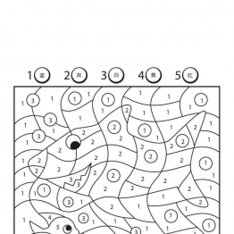 五幅1-10数字填色画，5页PDF