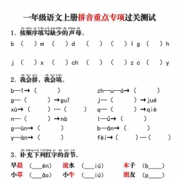 一年级语文上册拼音重点专项过关测试+答案，8页可打印PDF 小学1年级综合教学资料 家长在家亲子教育资源 广饶论坛中小学教育智慧平台