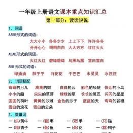 一年级上册语文课本重点知识汇总，4页可打印PDF 小学1年级综合教学资料 家长在家亲子教育资源 广饶论坛中小学教育智慧平台