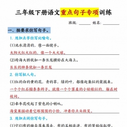 三年级下册语文重点句子专项训练，14页PDF电子版学习资料