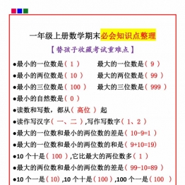 一年级上册数学期末必会知识点整理，8页PDF电子版